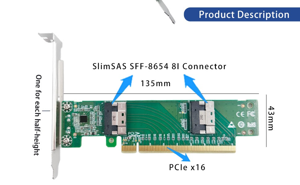 PCI Express 4.0 x16 to Two SlimSAS SFF-8654 8i Slim Adapter-XIC PE4165-4IL