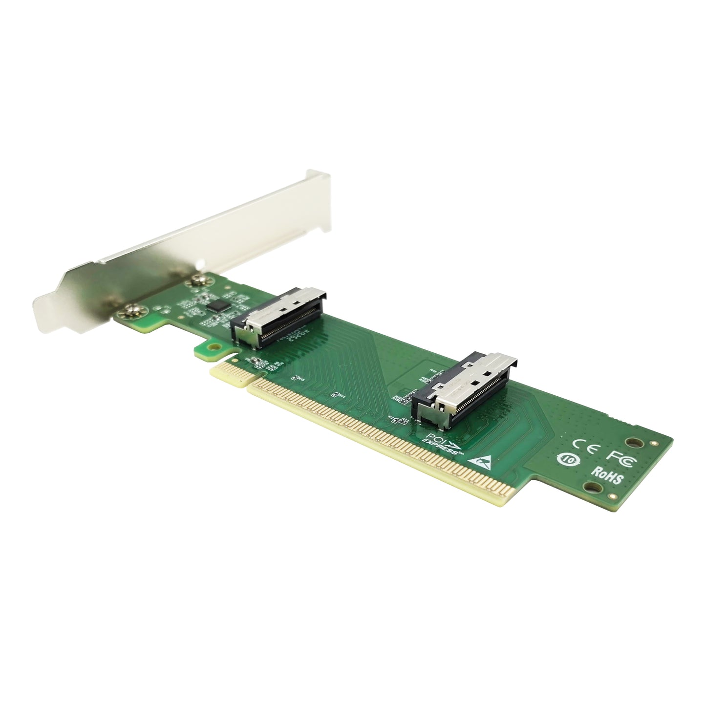 PCIe5.0 x16 to Two MCIO 8i NVMe Adapter---Lateral Version