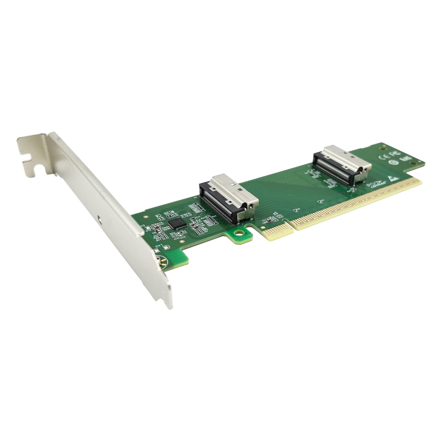 PCIe5.0 x16 to Two MCIO 8i NVMe Adapter---Lateral Version