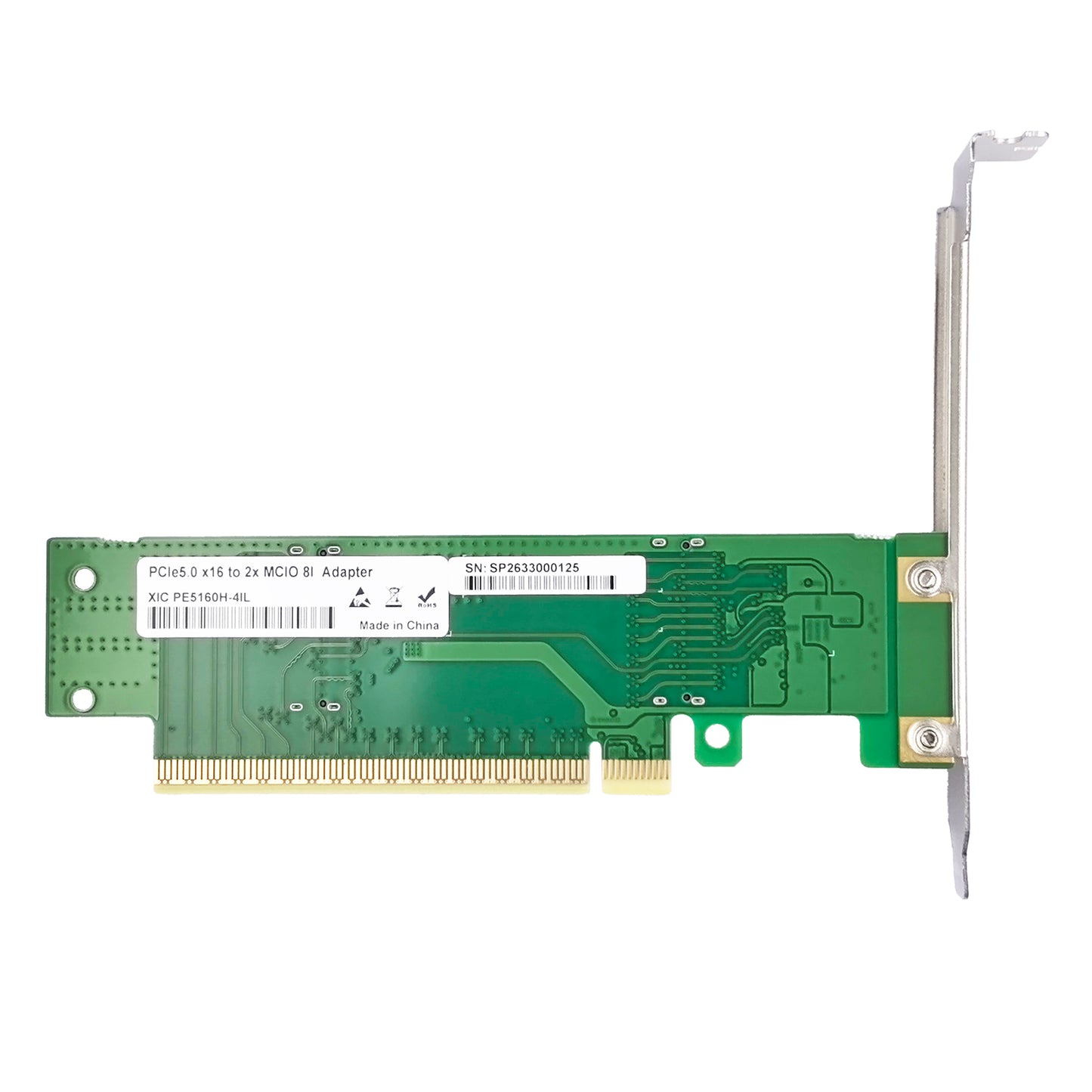 PCIe5.0 x16 to Two MCIO 8i NVMe Adapter---Lateral Version