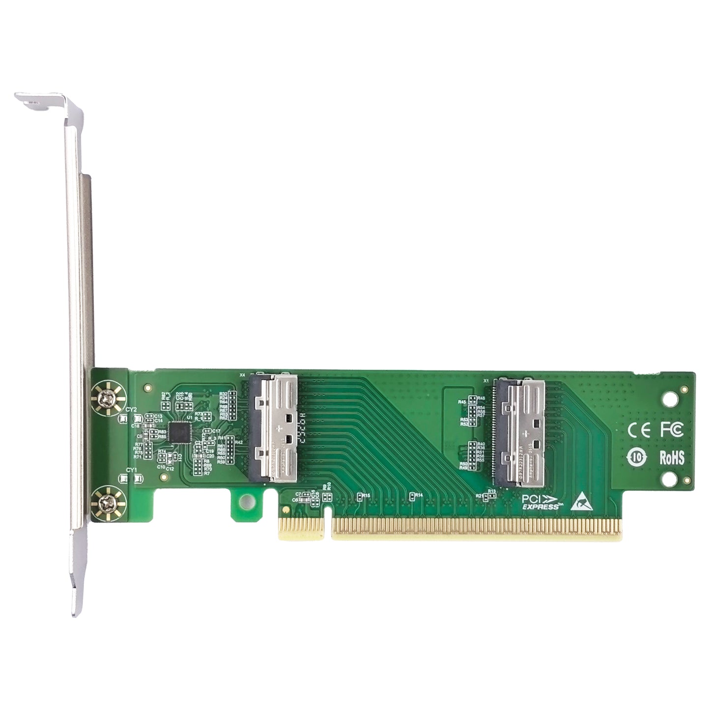 PCIe5.0 x16 to Two MCIO 8i NVMe Adapter---Lateral Version