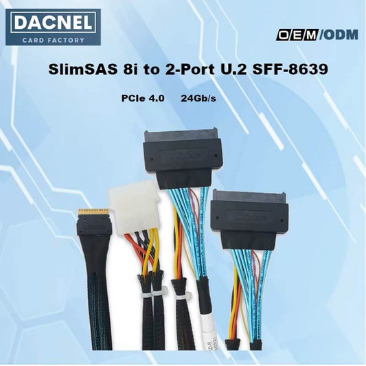 PCIe 4.0 SlimSAS 8i (SFF-8654) to 2-Port U.2 SFF-8639 Cable 70CM 100CM