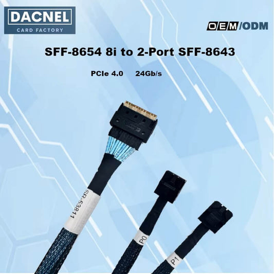 PCIe 4.0 SFF-8654 8i to 2-Port SFF-8643 Cable 80CM