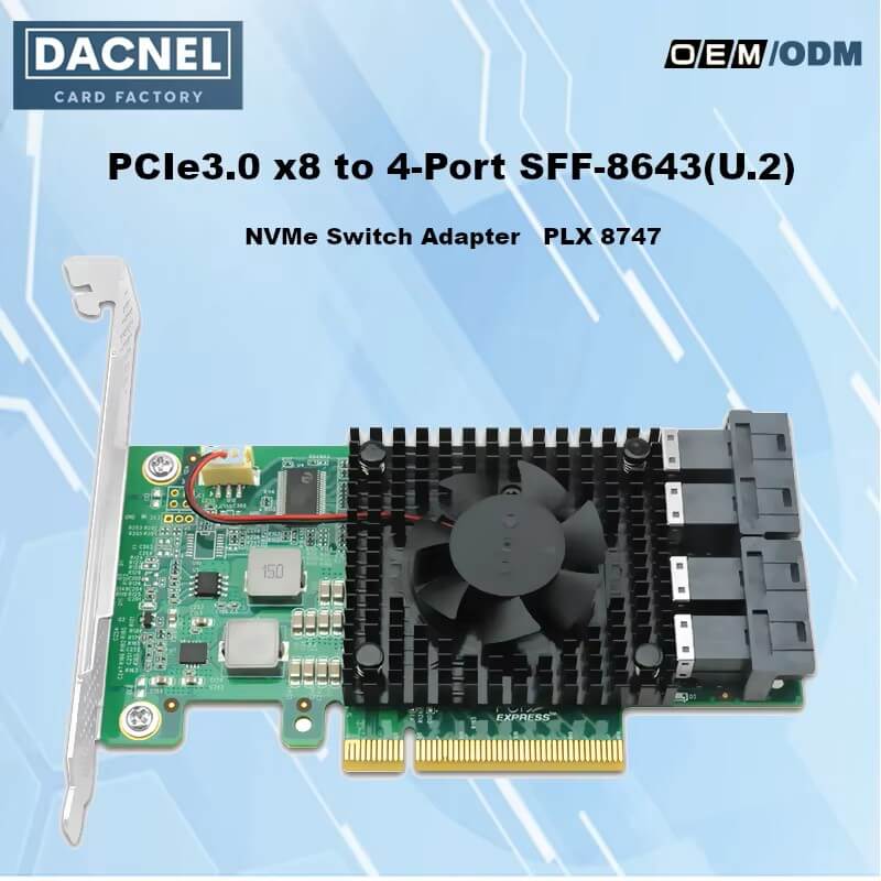 4-Port PCIe 3.0 x8 auf NVMe Switch Adapter