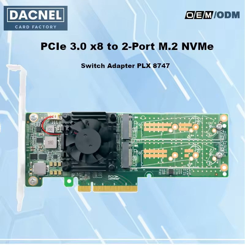 PCI Express x 8 to Dual M.2 NVMe SSD Switch Adapter-PLX8747