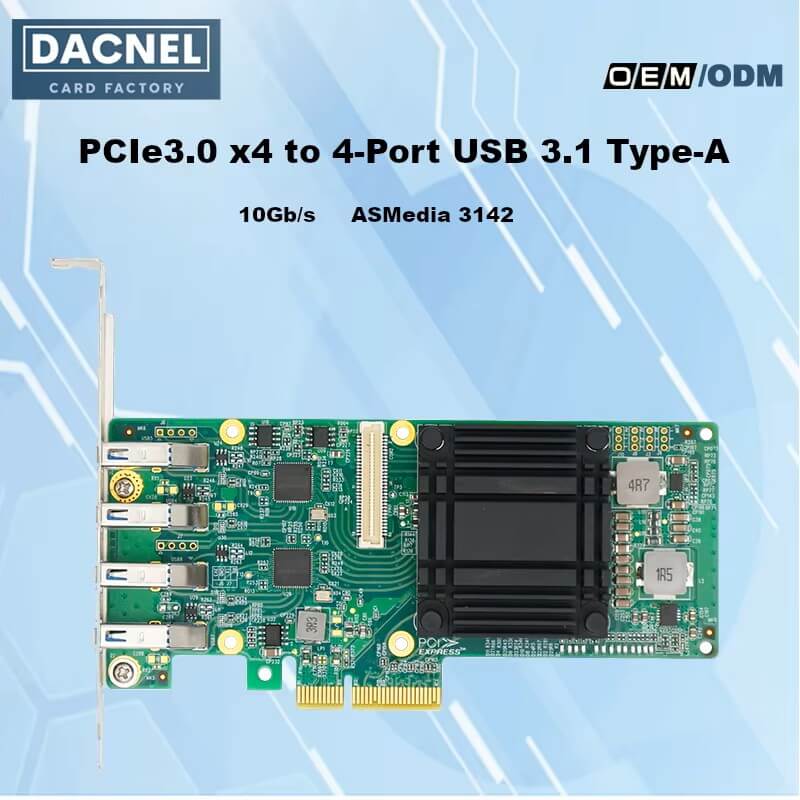 PCIe 3.0 x4 to 4-Port USB3.1 Type-A ASMedia 3142 10Gb/s-USB3144A-L
