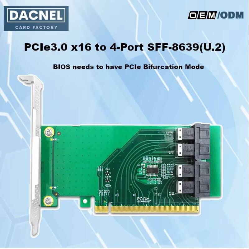 4-Port PCIe 3.0 x16 auf U.2 NVMe SFF-8643 Adapterkarte