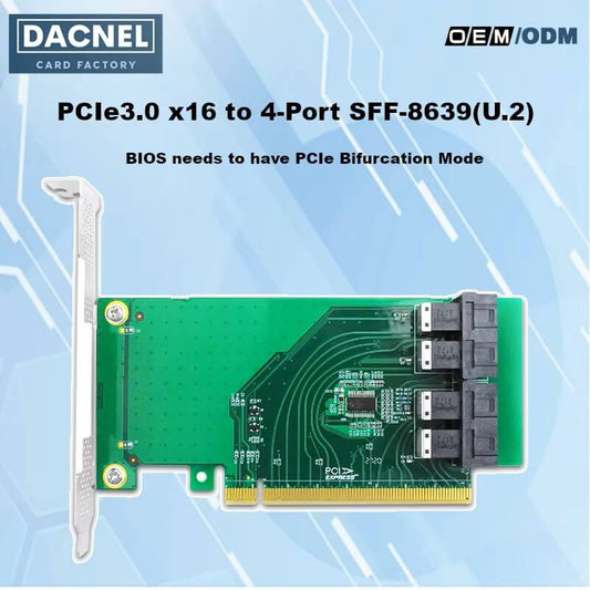 4 Port PCIe 3.0 x16 to U.2 NVMe SFF-8643 Adapter Card-XIC PE3163